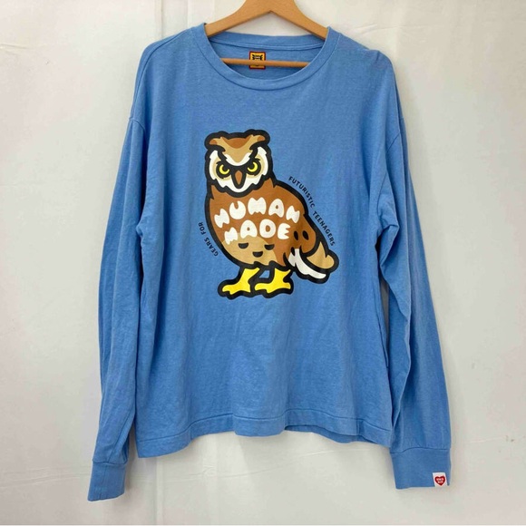 HUMAN MADELong Sleeve T-Shirt Light Blue Owl Graphic